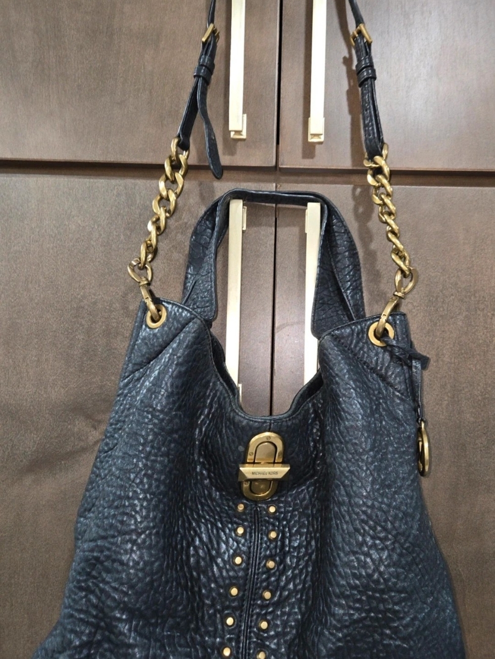 Michael Kors Black Pebbled Leather Chain-Handle Shoulder Bag